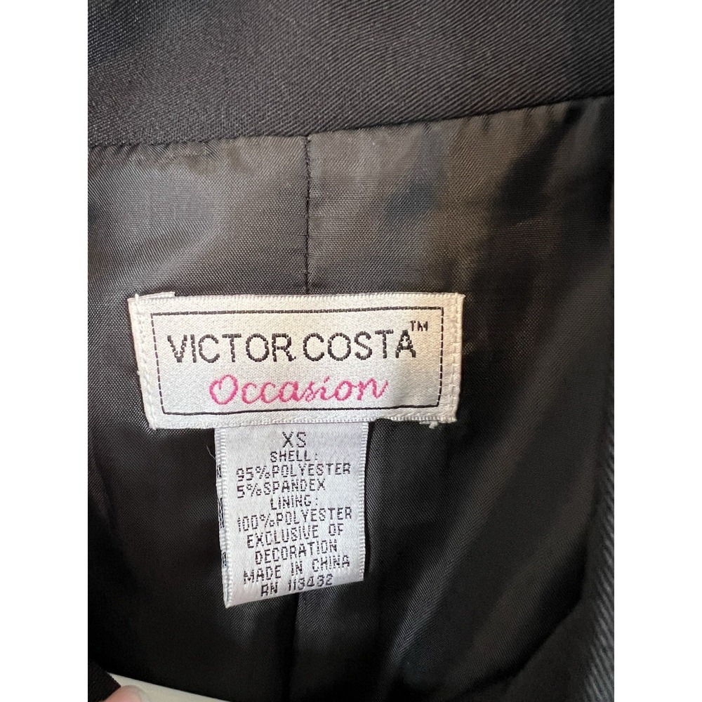 victor costa occasion jacket Women XS Black With White Flowers VTG Embroidered - Picture 9 of 12